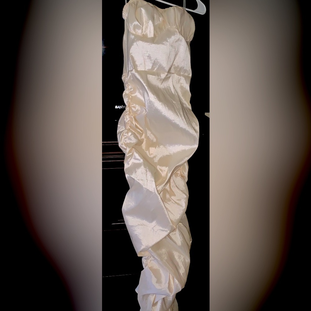 NWT Champagne Taffeta Bust Seam Ruched Bandeau MIDI Dress